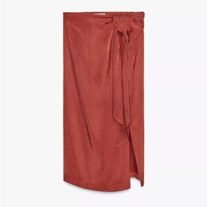 NWT Zara ZW Collection Tie Midi Skirt Elegant Rust Wrap Skirt